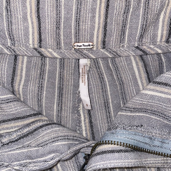 Free People Linen Rayon Blend Relaxed Fit High Rise  Stripe Wide Leg Pants Sz 8 - Picture 4 of 6